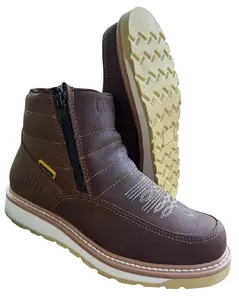 Men's zip up Work chelsea boots soft Toe Slip Resistant genuine leather