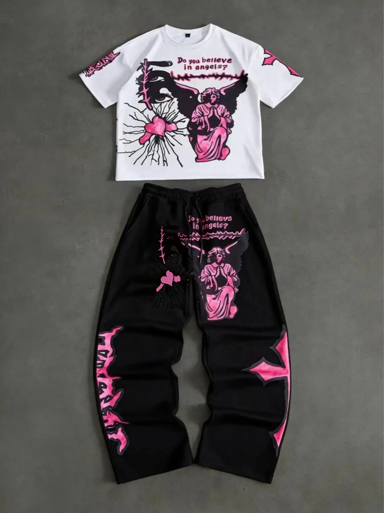 Print Cotton T-Shirt and Pants Set, Comfortable Home Wear, Casual Daily, Everyday, Spring & Fall Fashion