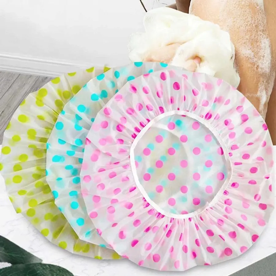 Bathroom Waterproof Plastic Shower Caps, 3pcs Polka Dot Pattern Hair Cover, Portable Bath Hair Cap for Home Dormitory Outdoor Travel, Shower Cap Set, Bathroom Accessory, Shower Essentials