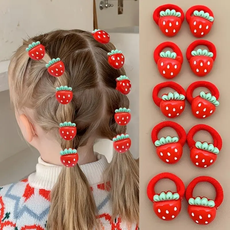 10pcs Sweet Strawberry Fruit Hair Bands for Girls, Festive Towel Rings, Kids Girl Hair Ties, Cute Elastic Headbands, Elastic Hair Accessory, Cute Hair Accessories