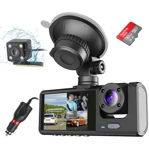 3 Channel Dash Cam Front and Rear Inside 2K+1080P+1080P with 32GB SD Card, 2K+1080P Dual Dash cam Front and Inside 5GHz WiFi, Rotatable Side Camera for Car, 24/7 Recording, IR Night Vision