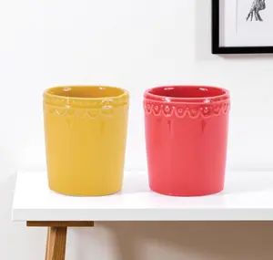 360 stand Pink & Yellow Ceramic Rectangular Cachepots - Set of 2, Gift-Ready, Transitional Home & Garden Planters