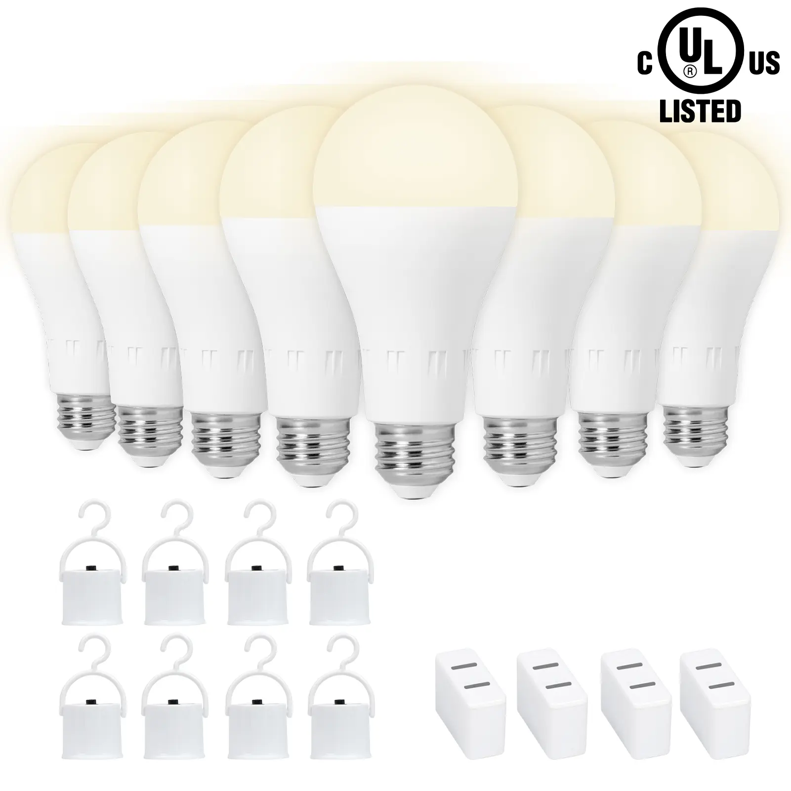 JackonLux 4 Pack Rechargeable Emergency Light Bulbs A21, Camping Lamp Battery Powered LED Light Bulb 3000K Daylight E26 E27 120 Volt 12W 60W Equivalent with 2000mAh for Home Power Outage Camping Hurricane incandescent  light emergency  light  bulb