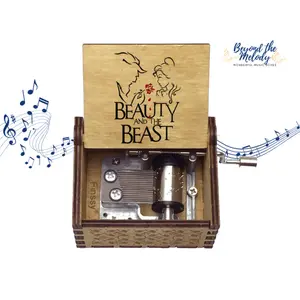 Beyond The Melody Anime "Beauty and the Beast" Wooden Music Box Hand-Cranked Musical Keepsake for Kids & Travel Lovers Eco-Friendly & Compact Design