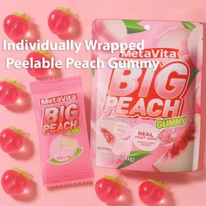 MetaVita Big Peach Peelable Gummy - 5oz Extra Large Pieces, halloween candy,Real Peach Taste, Gluten Free, Individually Pack, Sweet Fruit Bonbon, Chewy Soft Bites, Perfect for Snacks & Parties
