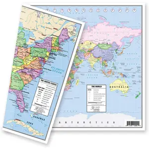 and World Desk Map (13" x 18" Laminated) for Students,  or Classroom Use by