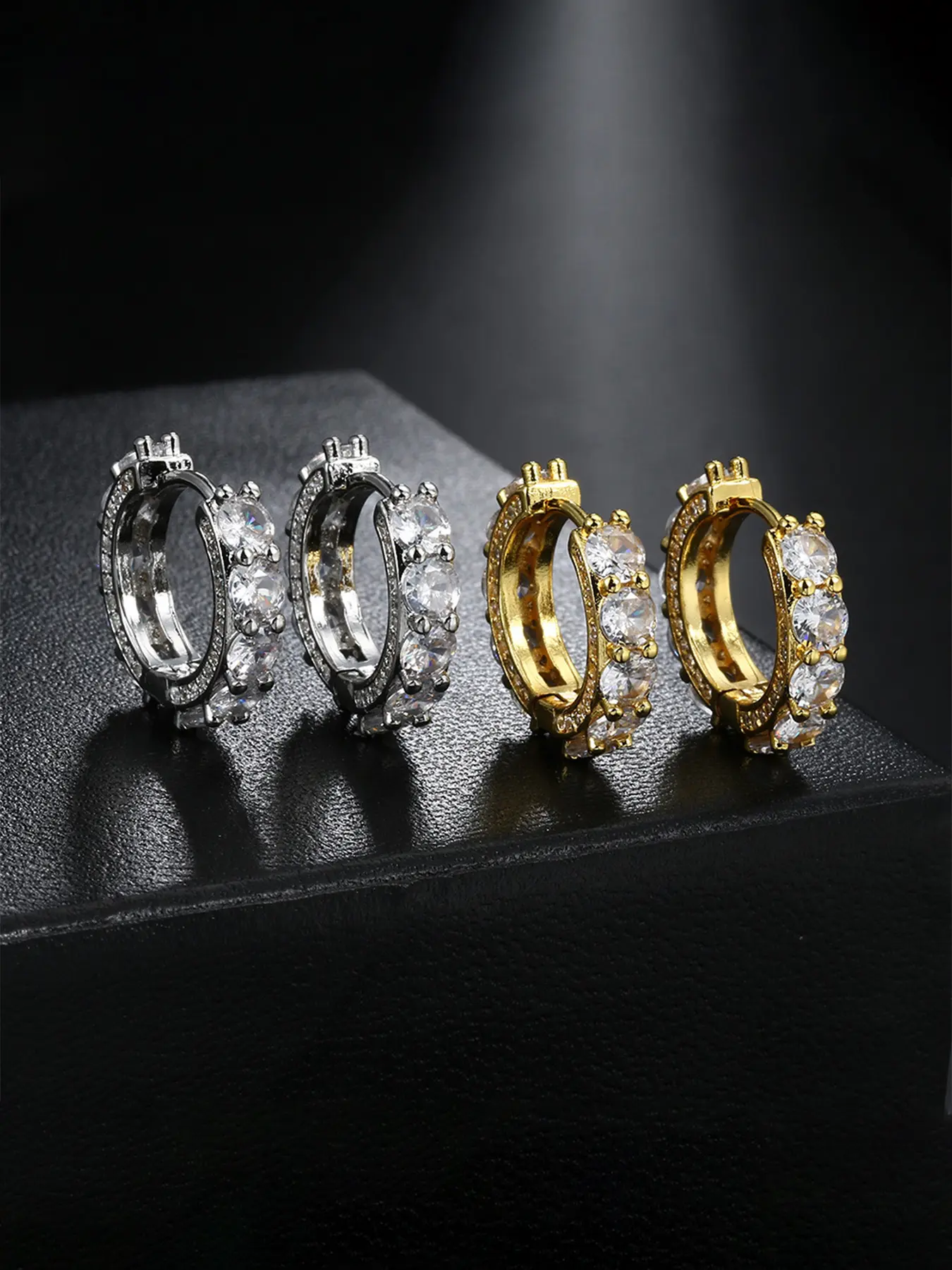 Two pairs of ICED CHICS earring sets, Earrings Jewelry, hip-hop casual style ear accessories, single-row zircon, simple and versatile, perfect as a gift