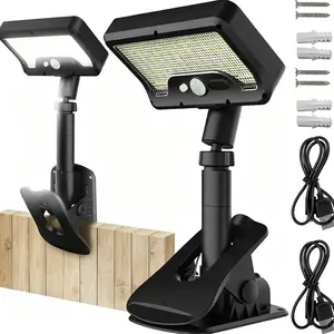 Clip on Solar Lights Outdoor with Motion Sensor360°Rotatable & Vertically Adjustable 92 LEDs 600LM 3000 K IP65 Waterproof Security Light for ChainLink Gutter Camping
