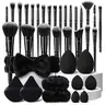 Luxury 36-Piece Synthetic Unisex Makeup Brushes & Blending Tools Set - 25 Brushes, Standard/Mini Sponges, Triangle Powder Puffs, Headband, Wristbands, Water Drop Finger Puffs, Pouch for Flawless Routine