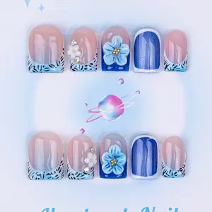 Nailssbysheccid, 10pcs press-on nails, square shape, 100% handmade, simple style, French style, 3D, Glitter rhinestones, suitable for family dinners, dates, weddings, it is the gift for girls, Comes with jelly glue, crystal sticks and twisting rods