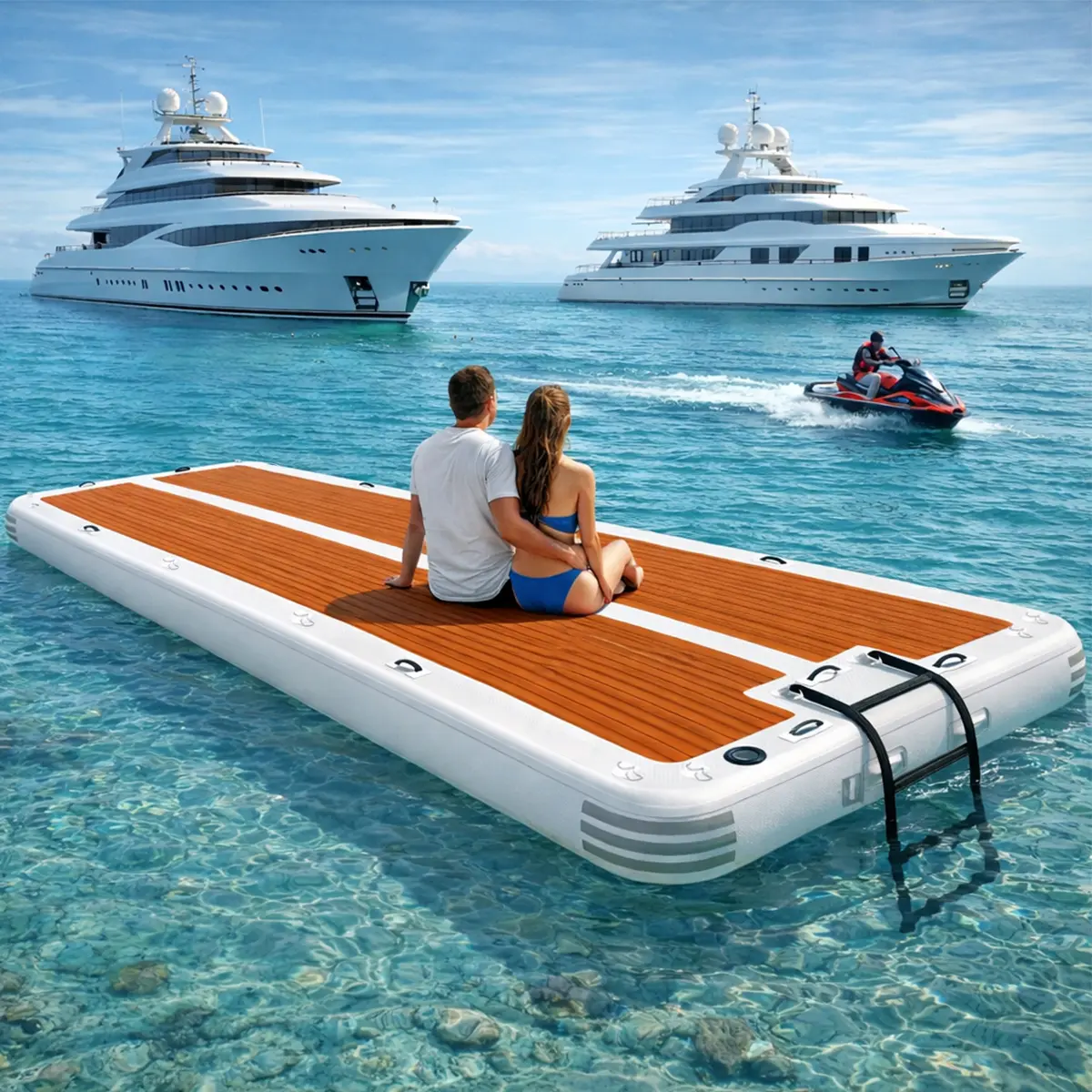 BEZLIVING 15'x6.5' Floating Inflatable Dock with 5mm EVA Anti-Slip Mat, Quick Inflation/Deflation, Supports Up to 15 People, Ideal for Lakes, Pools, and Oceans