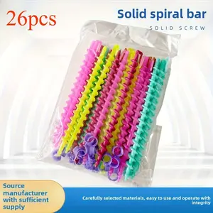 26-Piece Mixed Color Spiral Curling Iron Set, Heat Resistant Plastic Hair Rollers for Salon & Home Use, DIY Hairstyling Essentials, Heatless Hair Curlers, Heatless Styling Kit