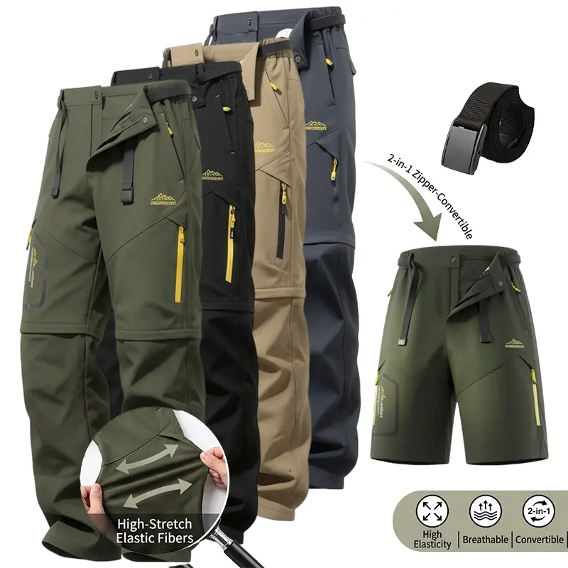 Men's Convertible Cargo Pants with Zip-Off Legs - Quick-Dry Tactical Activewear, Belt Included, for Hiking & Office, Father’s Day Fashion Office Wear, Trouser