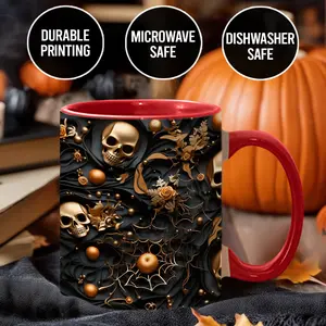 Beautiful Skull Coffee Mug - Floral Skull Print Design Halloween Skull - SKL6308 Ceramic Drinkware