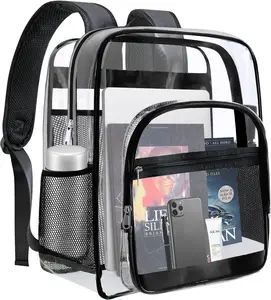 Clear Backpack, Clear Bookbag for School,  PVC Plastic Material, Reinforced  Straps Heavy Duty Transparent Backpack, See-Through Schoolbag for ,Stadiums,Work, Travel, College