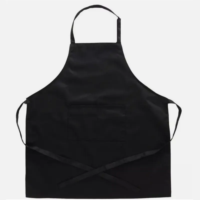 Unisex Solid Black One-Size Work Apron with Pocket - Server Apron for Restaurant Staff, Home Supplies Set