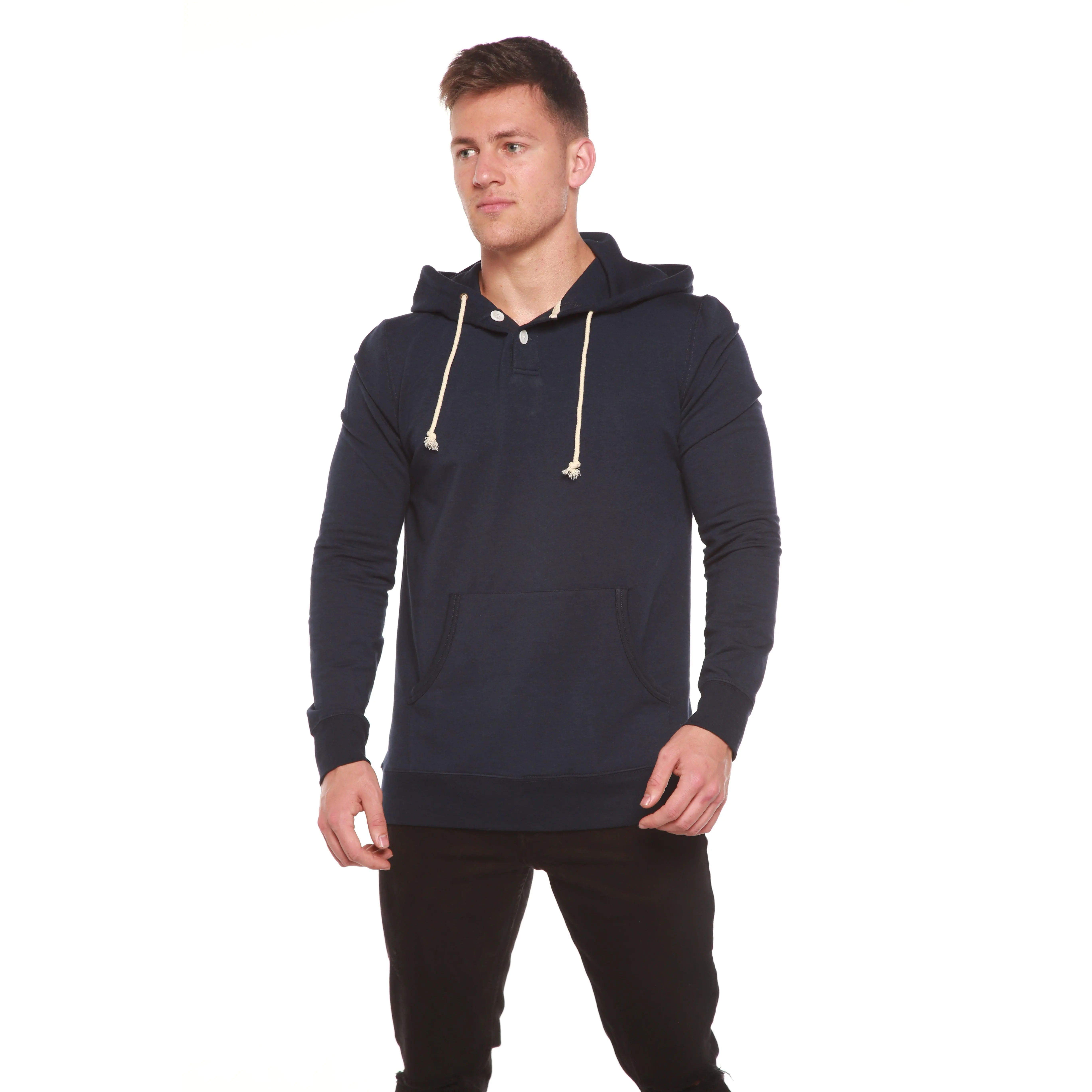 Men's Henley Style Bamboo Viscose Fleece Hoodie