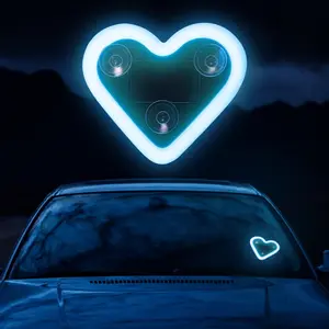 LED Heart Shape Ambient Accent Light Lights Lighting Solar Powered with Suction Cup USB Charge Easy Installation Pink Ice Blue Red No Wiring Valentines Day Gift Idea Christmas New Year Anniversary Dating Car Room Decor Led Dashboard Car Decorative Light