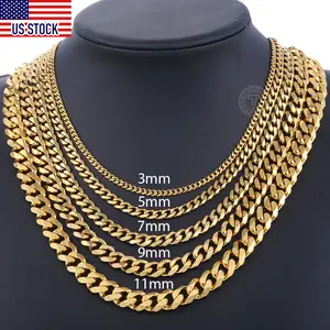 Mens Necklaces Chains Stainless Steel Black Gold Silver Color Necklace for Men Women Curb Cuban Jewelry 3/5/7mm