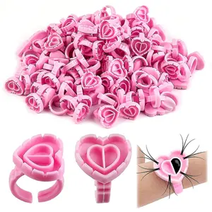 100pcs Glue Rings Glue Rings for Eyelash Extensions Disposable Rings for Lashes Lovely Heart Shape Lash Fan Blossom Glue Cups Lash Extension Supplies Lash Supplies for Eyelash Extensions Makeup Tools