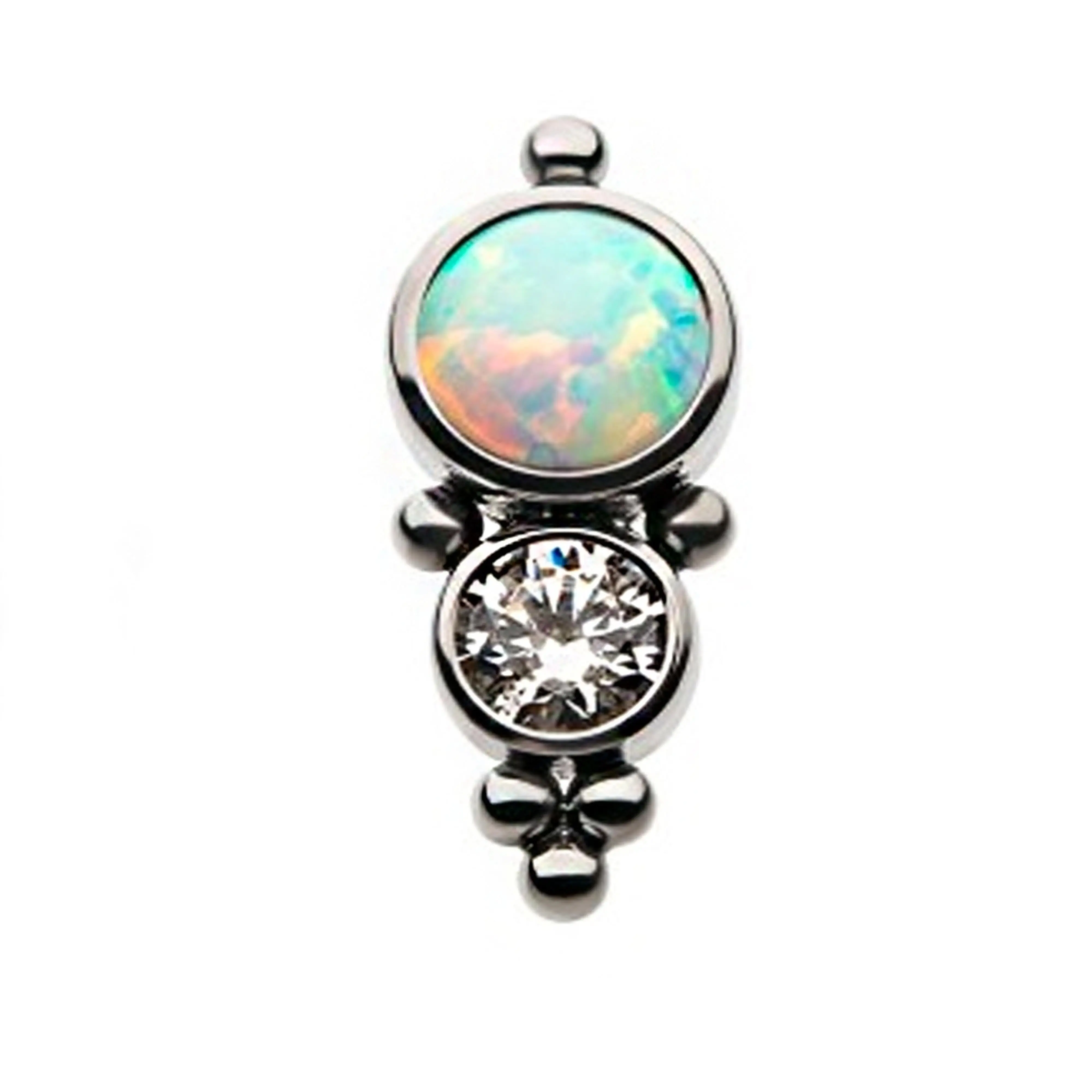 50-50 White Opalite & CZ Titanium Threadless Top