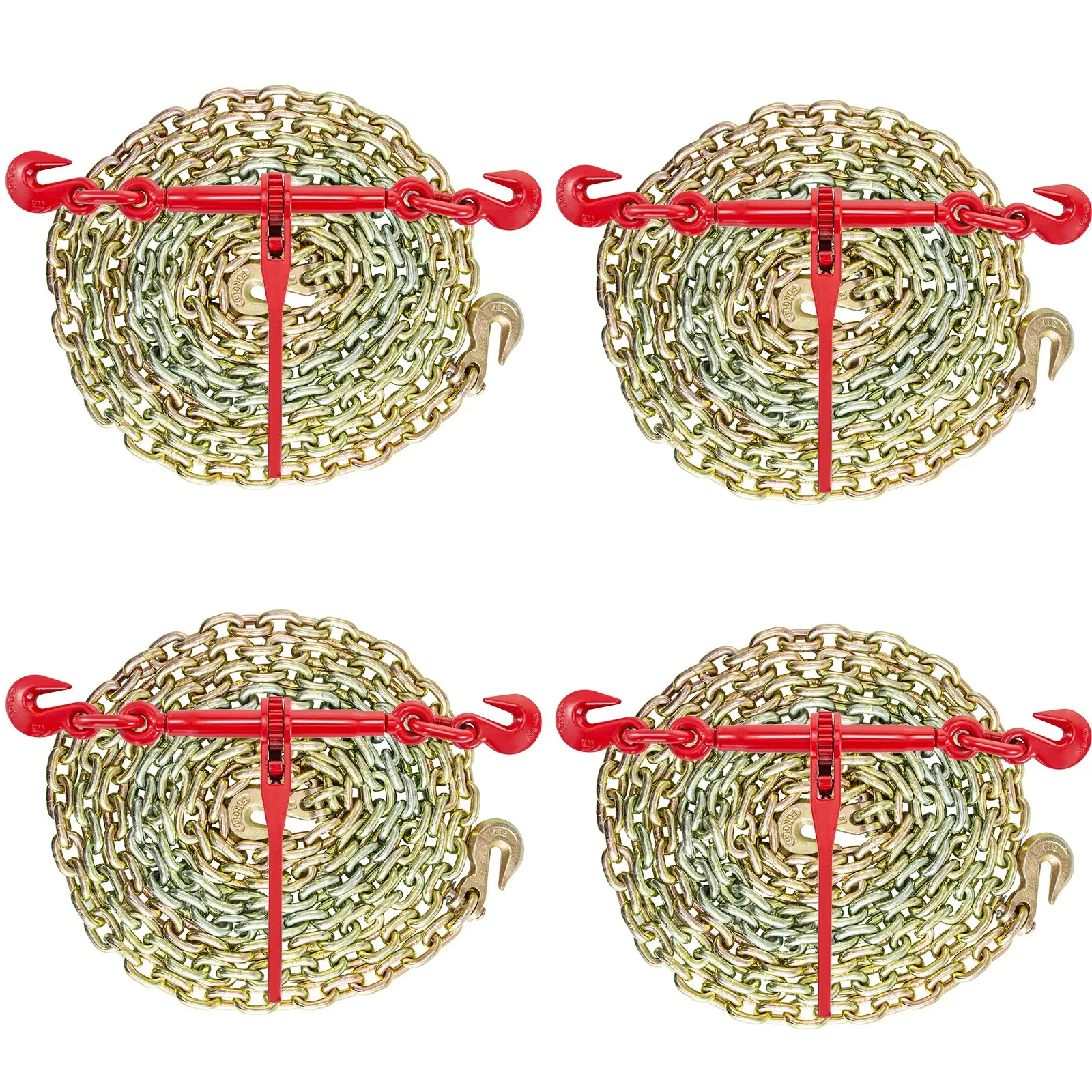 VEVOR Chain and Binder Kit 3/8in-1/2in, Ratchet Load Binders 9215lbs Working Strength, Ratchet Binders and Chains, 3/8inx 10ft Chains with G70 Hooks, for Truck, Tie Down, Hauling, Towing