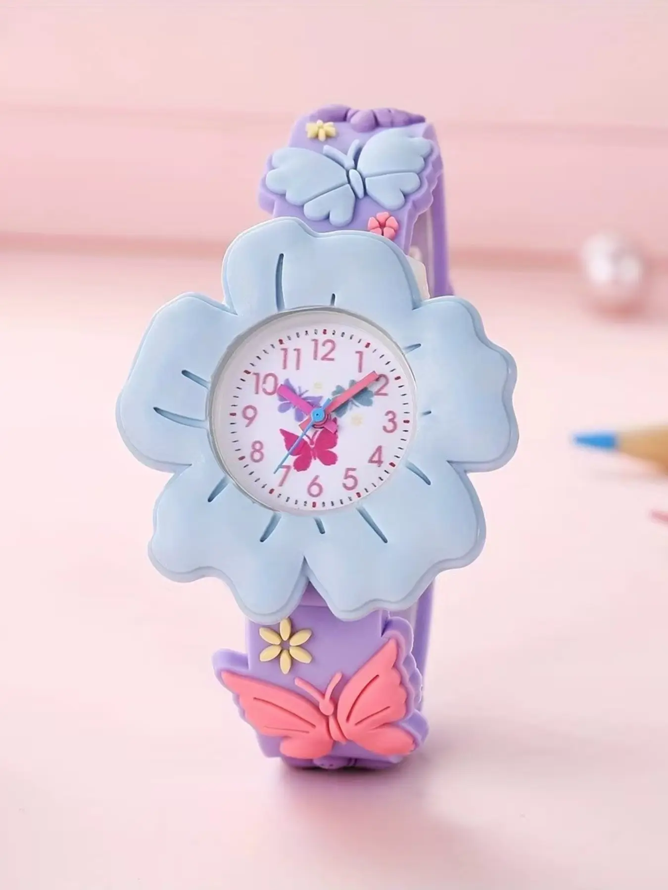 Fashion New Hot Selling Silicone Band Children Kid Watch, Cute Flower Butterfly Pattern Girly Lady Watch, Colorful Dopamine Quartz Wristwatch