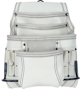 10 Pockets Men  Finish/Oil Tanned Leather Tool Pouch White and Brown Bags Fastener Carpenter's , Tool Heavy Duty Steel Hammer Loop, Belt Loop for Electrician Technician Installers