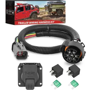4 Way Flat to 7 Way Round Blade Trailer Adapter Wiring Harness 4 Pin to 7 Pin Electrical Connect Wiring Plug Connector with Mounting Bracket for RV Truck Factory Tow Package