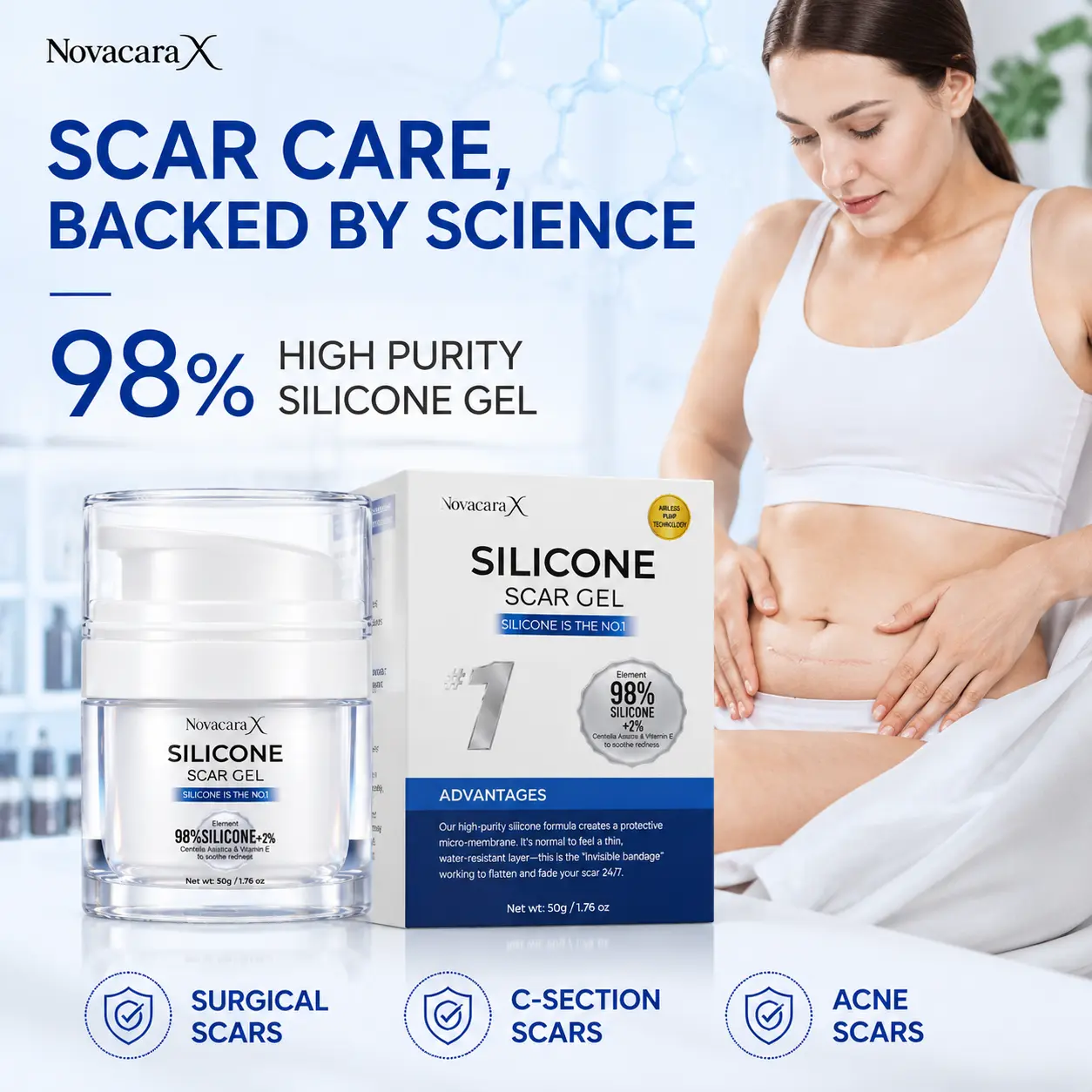 NOVACARA X 98% Silicone Gel for Smoother Looking Skin Daily Body Care