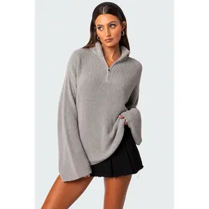Amour High Neck Oversized Zip Sweater