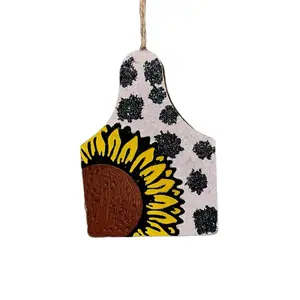Cow Print Cow Tag Car Freshie with Sunflower Painting - Perfect for Car Air Freshening