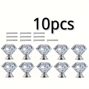 10pcs Cabinet Door Handles, Metal Crystal Glass Door Pulls, Door Knob, Drawer and Wardrobe Door Hardware, Diamond Design Furniture Accessories