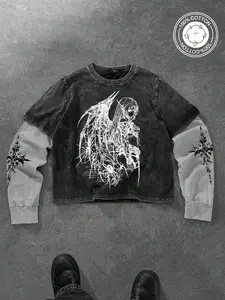 Y2K Cyberpunk Aesthetic Demon Graphic Tee, Fitted Short Sleeve Design, Soft Breathable Cotton Fabric, Ideal for Daily Wear & Music Festivals