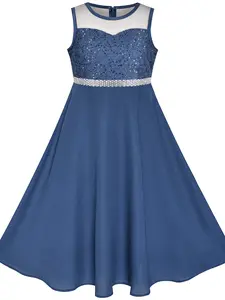 Sunshine Fashion Girls' Dress, Rhinestone Chiffon Bridesmaid Dance Long Gown, Elegant Party Wear, Kids' Clothing