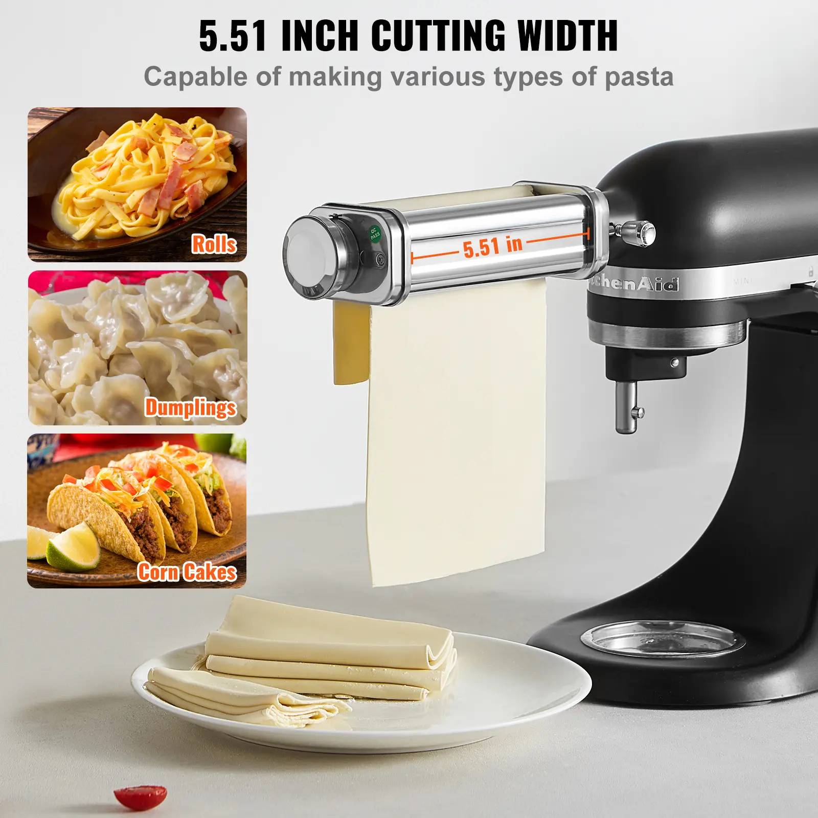 【summerfinds】VEVOR Pasta Attachment for KitchenAid Stand Mixer, Stainless Steel Pasta Sheet Roller Attachment, Pasta Maker Machine Accessory with 8 Adjustable Thickness Knob, KitchenAid Pasta Attachment by VEVOR