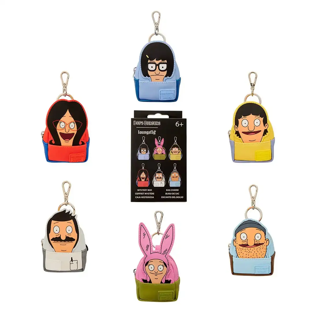 Loungefly Bob's Burgers Mystery Mini Backpack Style Keychain Charm, Faux Leather Purse Charm with Applique and Printed Details, Keychain Accessory, Purse Charms