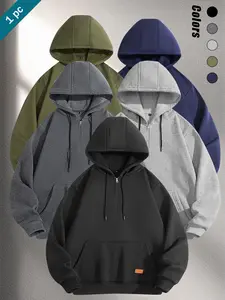 Men's Thick Loose Fleece Knit Half-Zip Hoodie, Casual American Style, Perfect Fall Winter Choice, Comfortable Warm Design