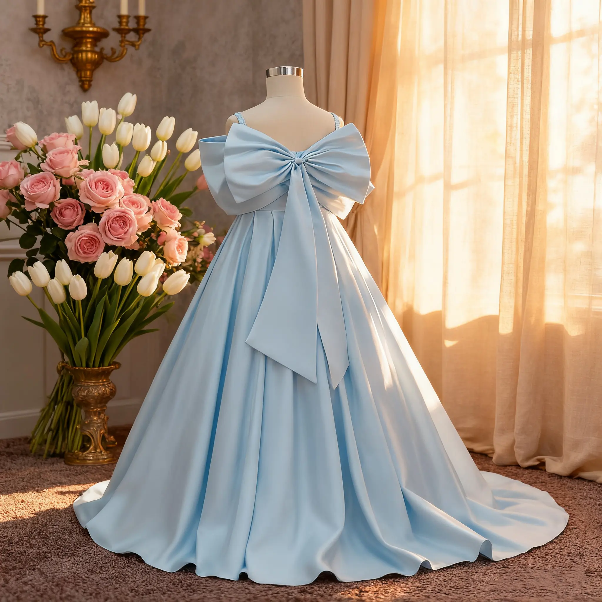 616 Elegant white princess dress for girls with tails suitable for parties birthdays anniversaries photography and photo shoots