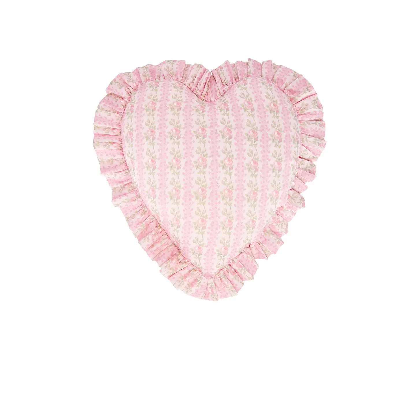 LoveShackFancy Ruffle Heart Pillow in Strawberry Macaroon