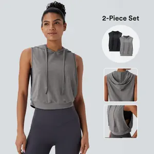 Halara 2-Piece Hooded Drawstring Sleeveless Cropped Running Tank Top Set