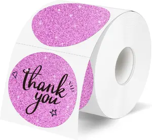STARBOLING 2" Holographic Thermal Label Stickers, Round Direct Thermal Label Stickers, Glitter Thermal Printer Sticker Labels for Gift Wrapping, Self-Adhesive Custom Logo Design- Glitter Pink