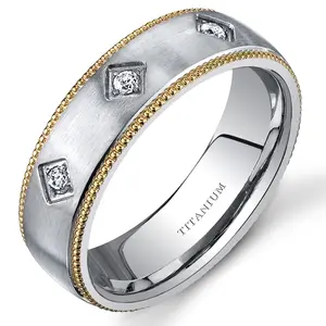 Men's 3-Stone Titanium Band Birthday Daily Engagement Wedding Anniversary Male Female