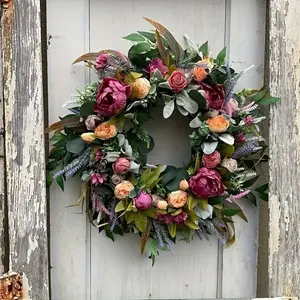 Multicolor Realistic Spring Peony Rose Wreath, Plastic Flower Ring for Home, Office & Party Decoration, Durable Plastic Decor, Perfect for Mother's Day & Easter, Decorative Flower Wreath