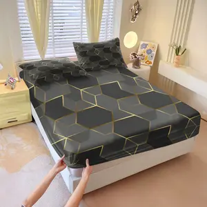 3 PCS Luxury Modern Geometric Fitted Sheet Set, Premium Bedding for Bedroom, Hotel & Airbnb, Elastic All-Around Mattress Wrap, Ideal Housewarming Birthday Christmas Gift