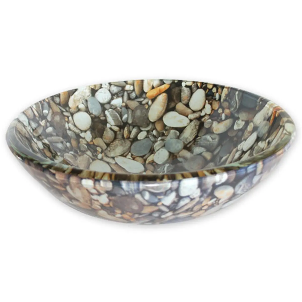 Eden Bath EB-GS24 Modern Tempered Glass Vessel Sink, Hand-Painted Natural Pebble Pattern, 1.75" Drain, 15 lbs Bathroom Fixture for Indoor Home Improvement