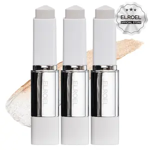 [ELROEL Official Store] ELROEL Blanc Cover Cream Stick V White (Pack of 3) - Korean Color-Changing Foundation Stick with Volufiline - Medium to Full Coverage Dewy Finish Base Makeup - Dual-Ended with Detachable Brush (13g, 0.04 oz)