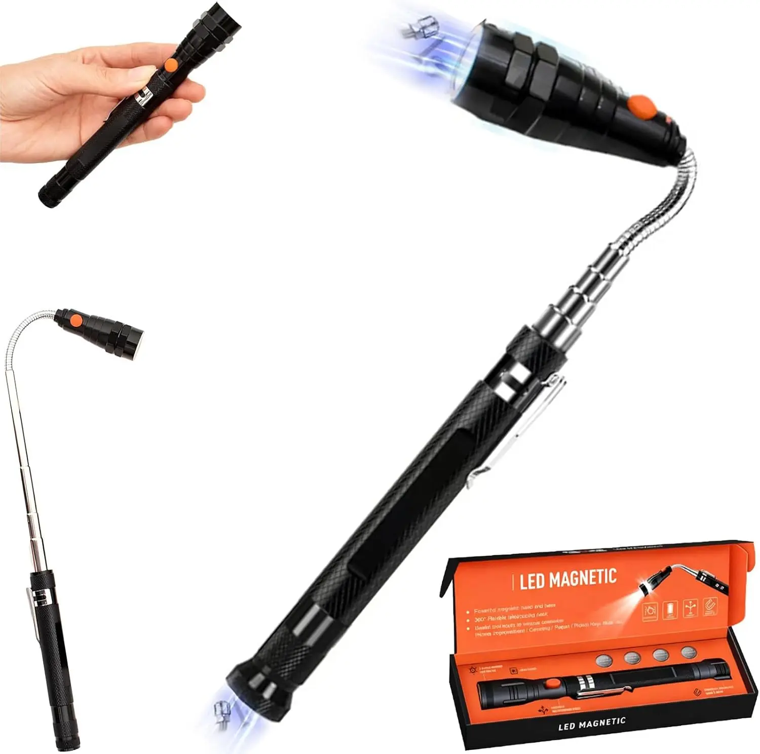 New LED Magnetic Pickup Tool with Flexible Neck, Strong Magnet Retrieval Tool for Mechanics, Automotive & Home Repair, Mechanic Gifts for Dad