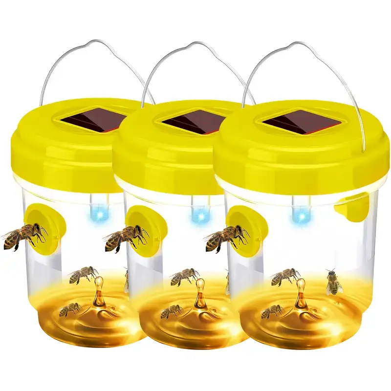 3 PCS Wasp Traps for Hunting Wasps - Bees, Hornets, Insects, Yellow Jacket Traps, Wasp Trap Catcher, Reusable Solar Powered Hanging for Outdoor