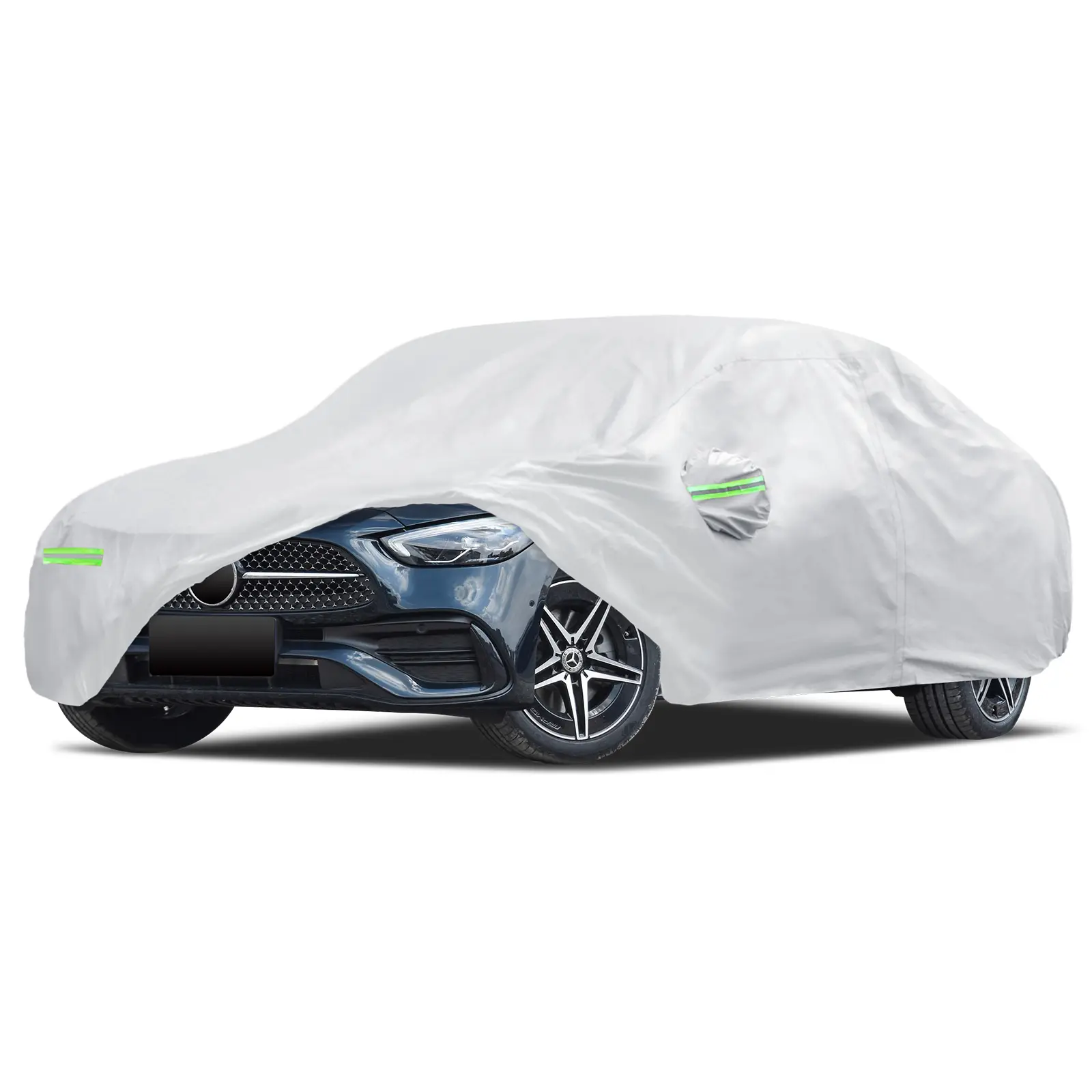 Car Cover Custom Fit for Mercedes Benz C-Class 2008-2025 C300 C350 C400 C450, Waterproof Full Exterior Cover Sun Rain Protection with Door Zipper, Silver